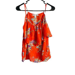 Vibrant Floral Flounce Ruffle Tier Cami Blouse